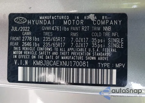 2022 Hyundai Tucson Sel z USA, uszkodzony, nr VIN KM8JBCAEXNU170081